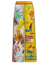 La Charrasca Printed Silk Wide-Leg Pants