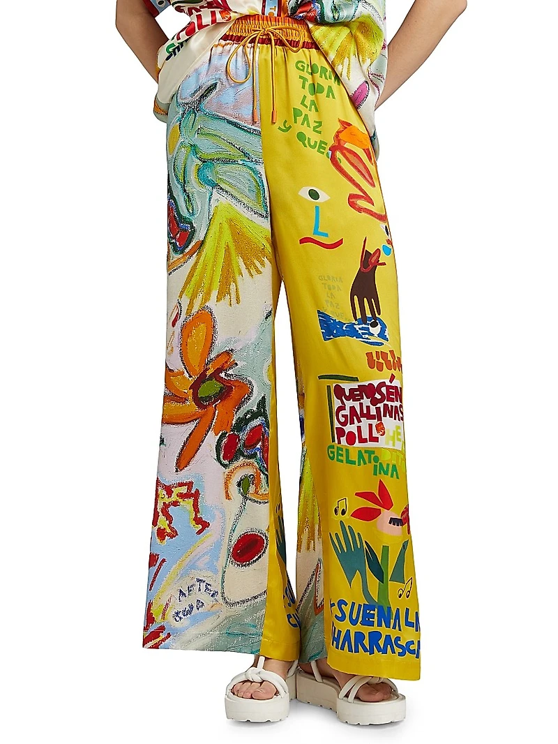 La Charrasca Printed Silk Wide-Leg Pants