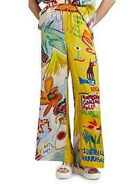 La Charrasca Printed Silk Wide-Leg Pants