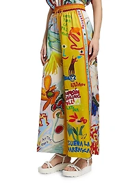 La Charrasca Printed Silk Wide-Leg Pants