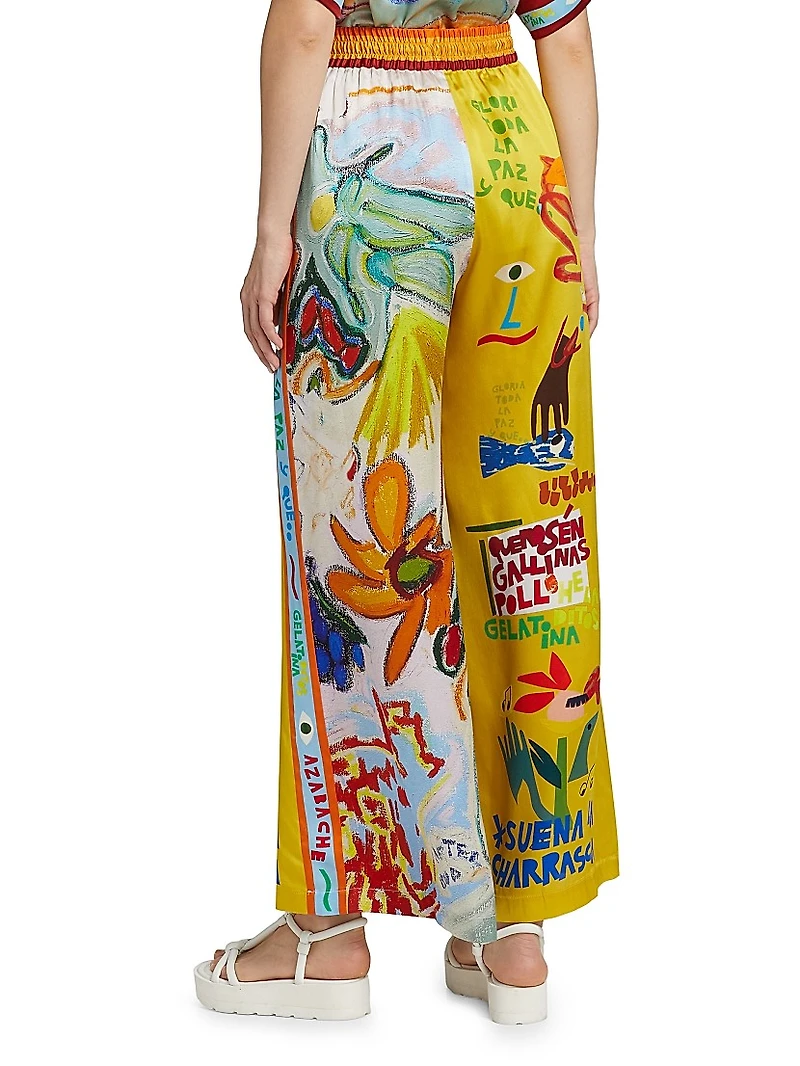La Charrasca Printed Silk Wide-Leg Pants