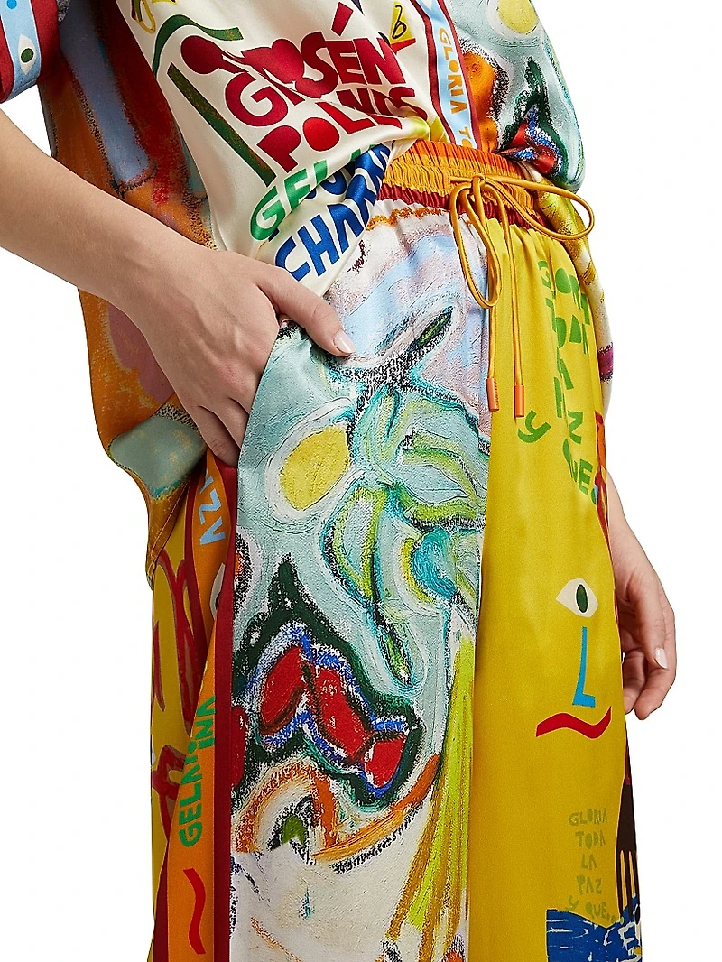 La Charrasca Printed Silk Wide-Leg Pants