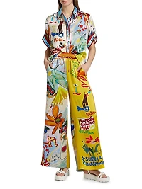 La Charrasca Printed Silk Wide-Leg Pants