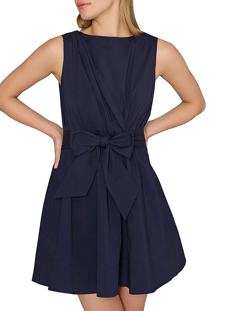 Draped Poplin Sleeveless Minidress