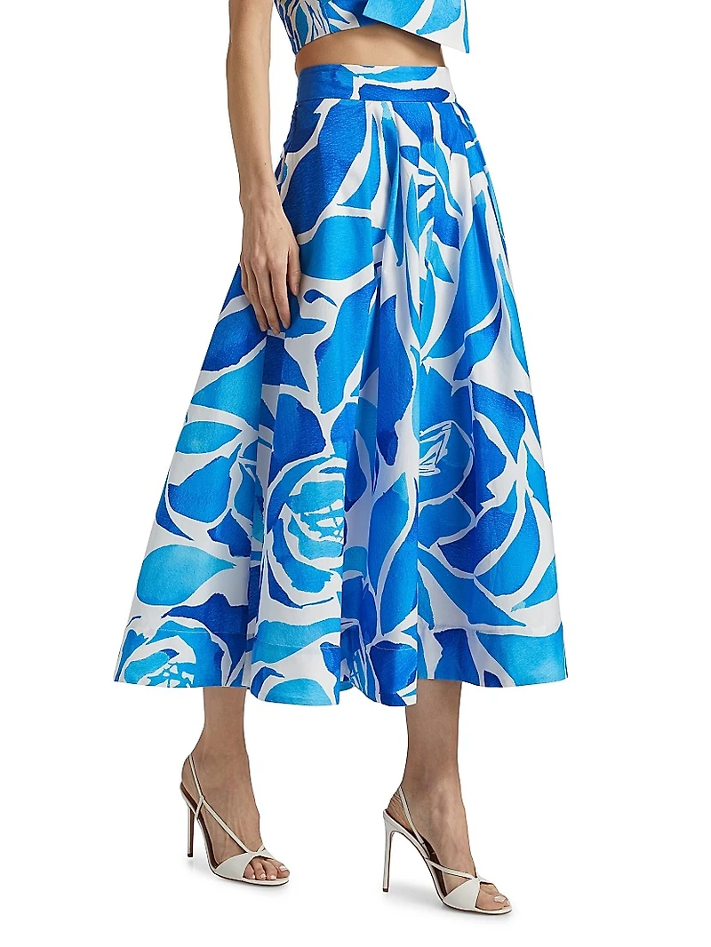 Juliet Dream Rose Stretch-Cotton Midi-Skirt