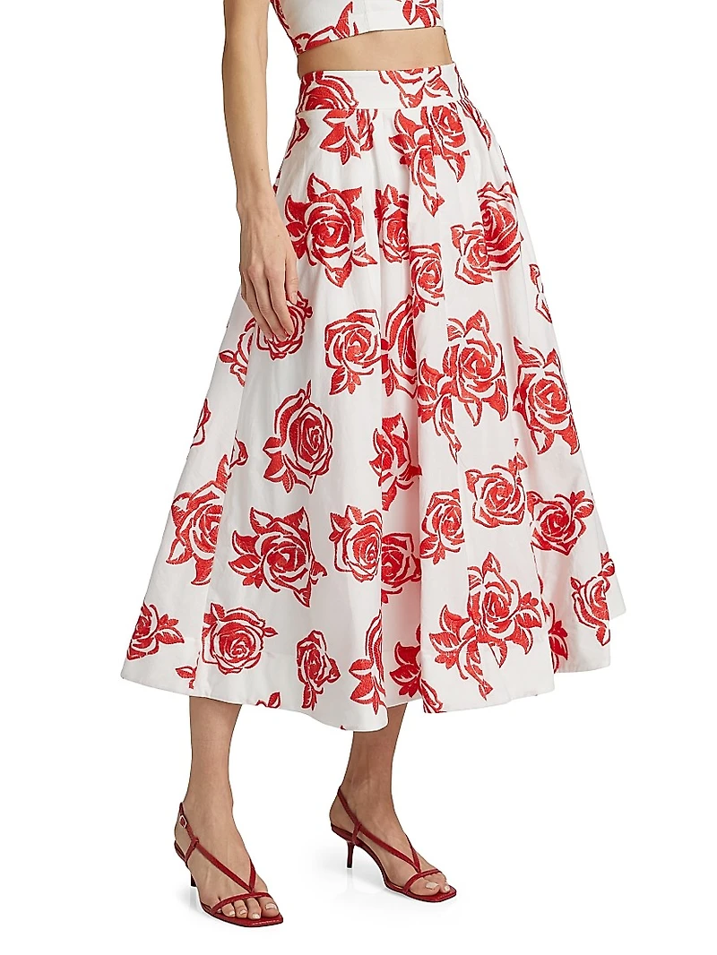 Juliet Rose Embroidery Midi-Skirt