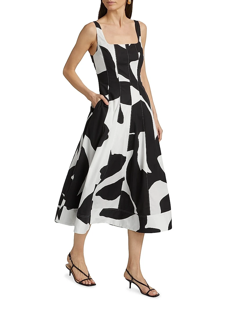 Grand Foliage Printed Poplin Midi-Dress