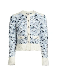 Fringe-Trimmed Tweed Cardigan Jacket