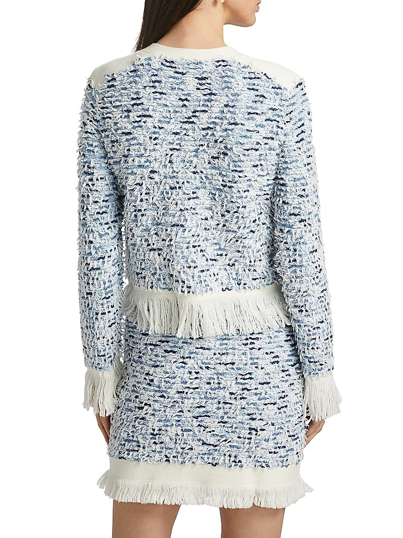 Fringe-Trimmed Tweed Cardigan Jacket