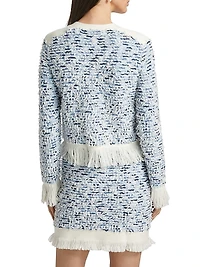 Fringe-Trimmed Tweed Cardigan Jacket