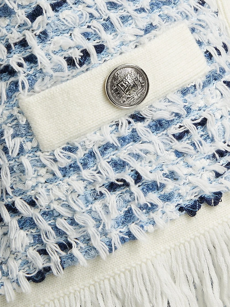 Fringe-Trimmed Tweed Cardigan Jacket