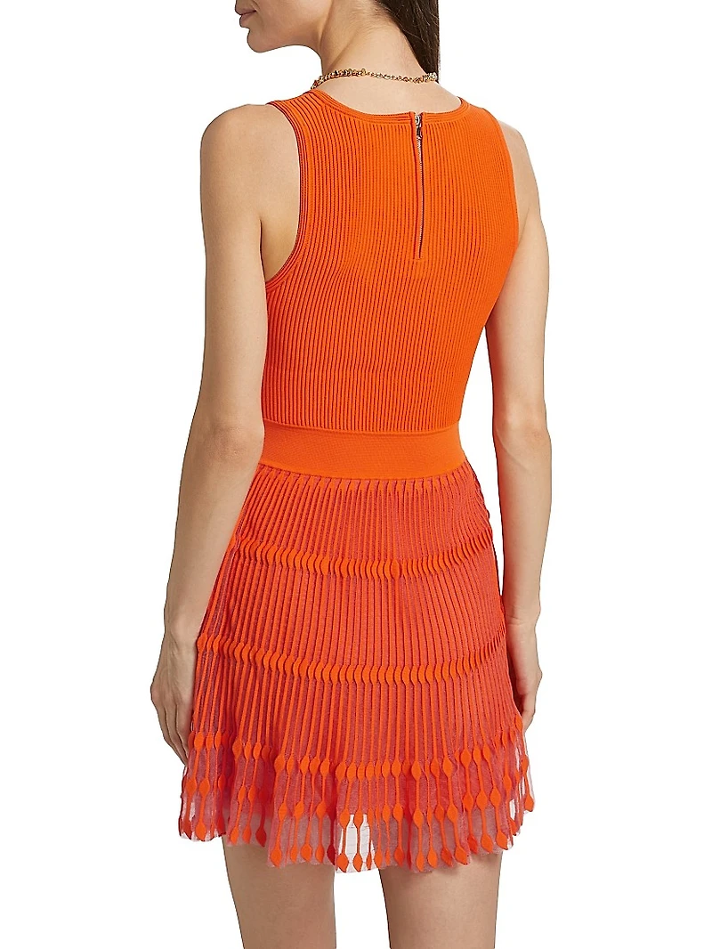 Sheer-Knit Sleeveless Flare Minidress