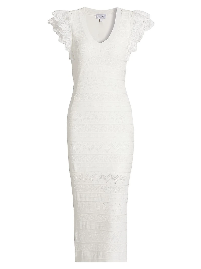 Knit Lace Flutter-Sleeve Body-Con Dress