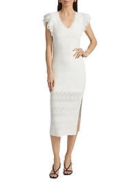 Knit Lace Flutter-Sleeve Body-Con Dress