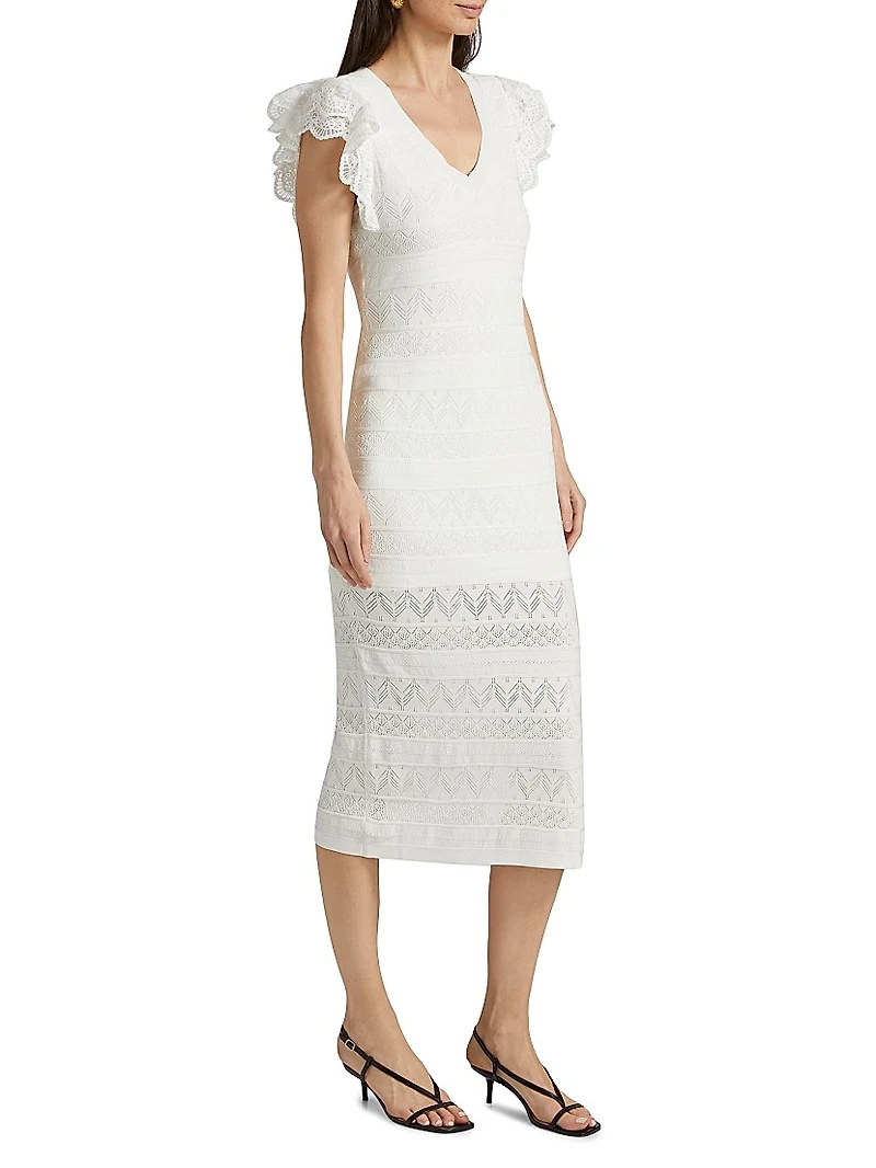 Knit Lace Flutter-Sleeve Body-Con Dress