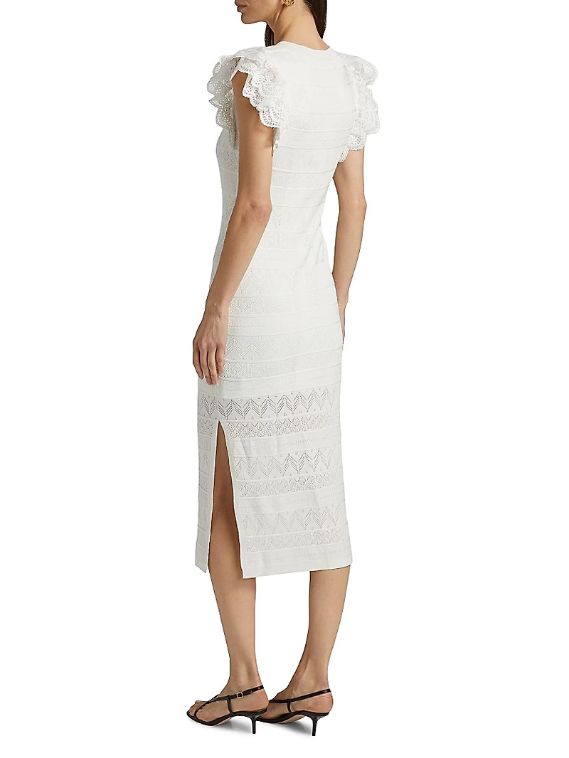 Knit Lace Flutter-Sleeve Body-Con Dress