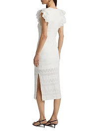 Knit Lace Flutter-Sleeve Body-Con Dress