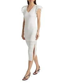 Knit Lace Flutter-Sleeve Body-Con Dress