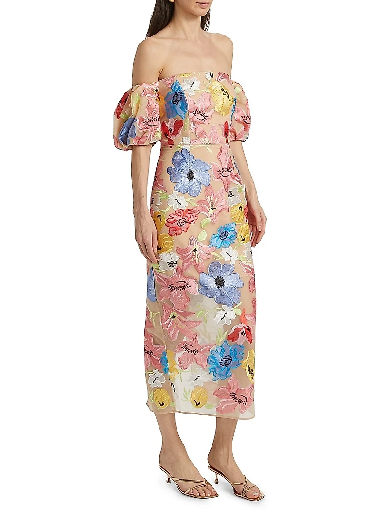 Nira Floral Off-the-Shoulder Cocktail Dress