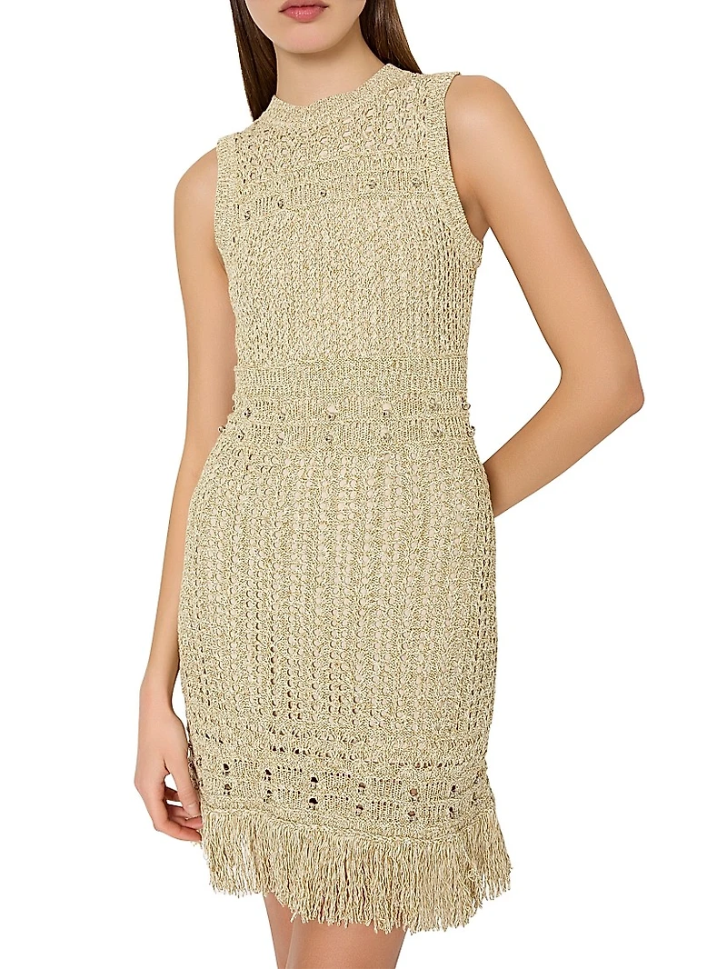 Beaded Fringe Knit Minidress
