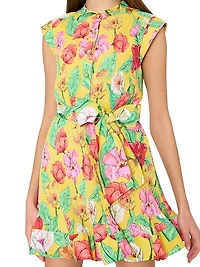 Joan Tulip Rosette Tie-Waist Minidress
