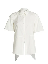 Tie-Back Cotton Poplin Button-Front Shirt