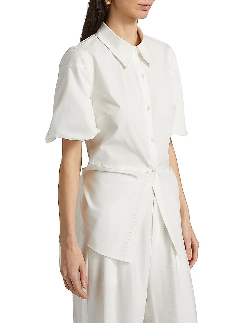Tie-Back Cotton Poplin Button-Front Shirt