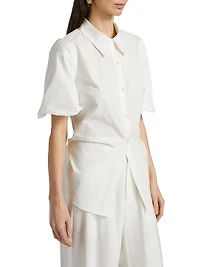 Tie-Back Cotton Poplin Button-Front Shirt