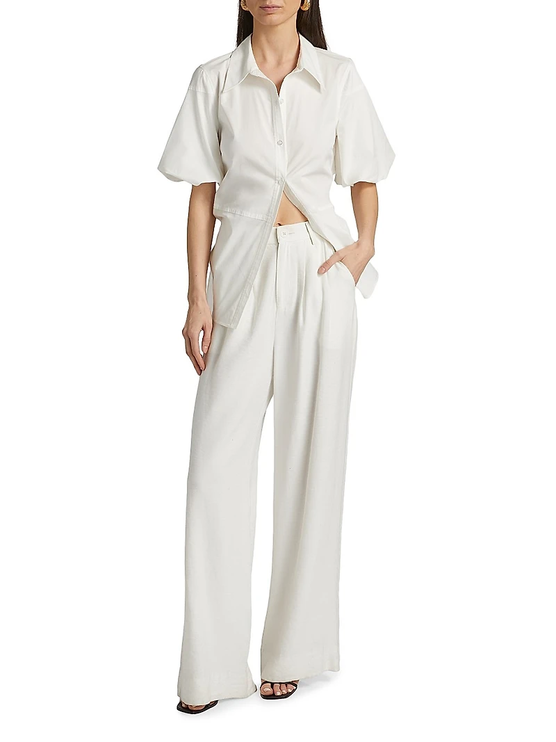 Tie-Back Cotton Poplin Button-Front Shirt