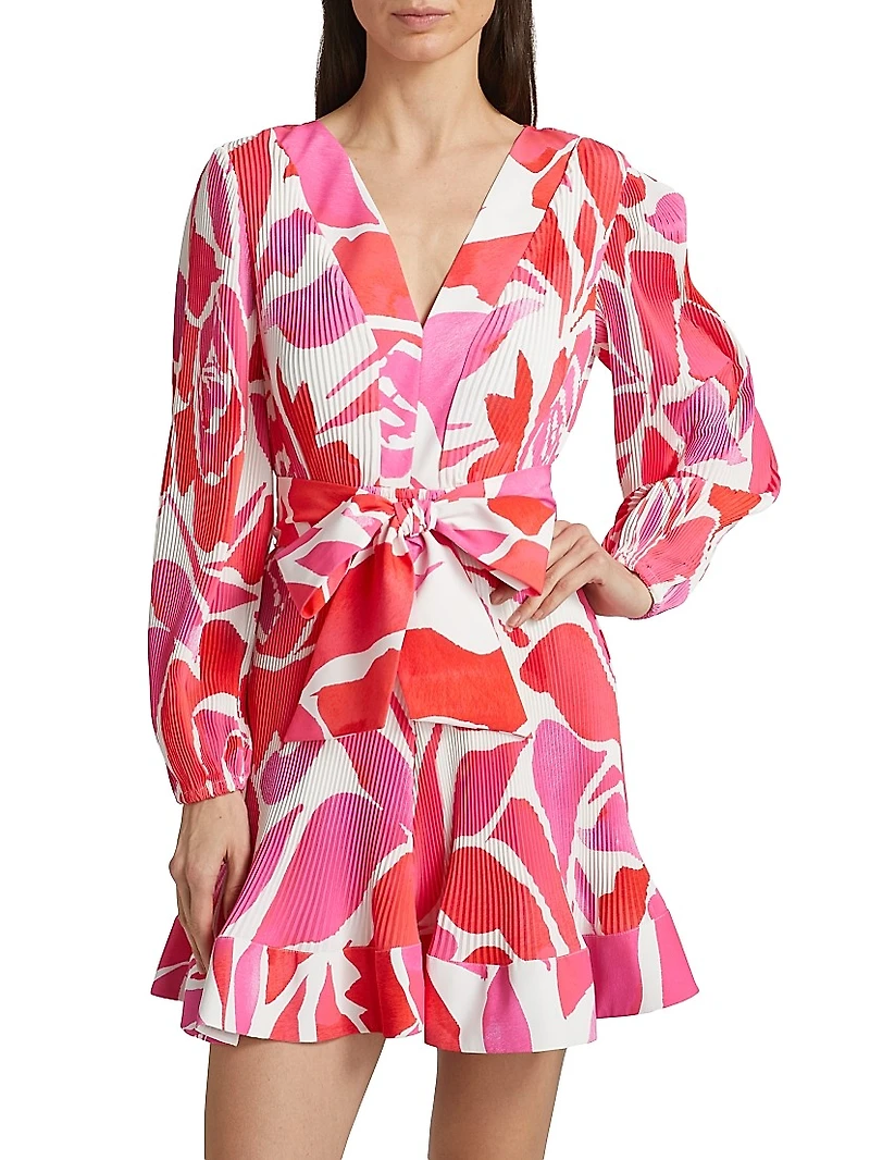 Liv Dream Rose Plissé Tie-Waist Minidress