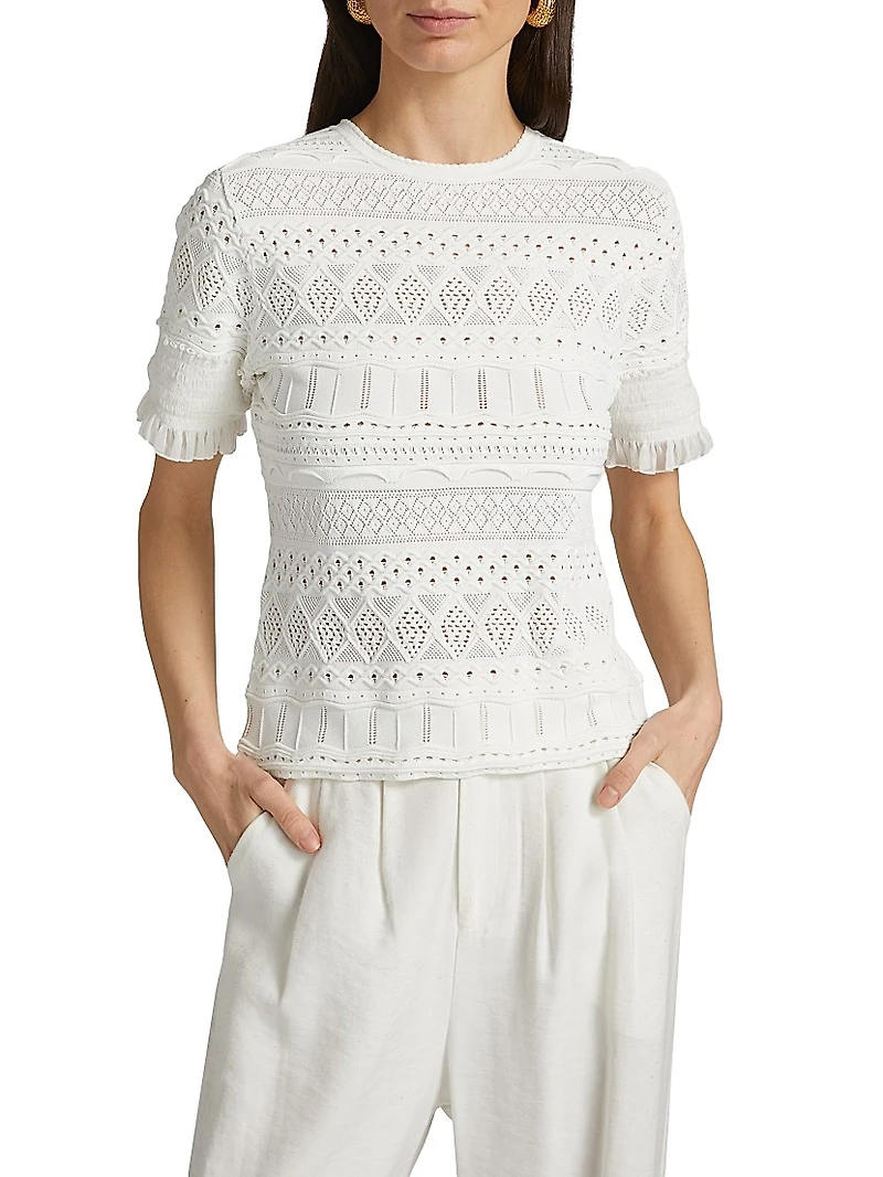 Smocked Pointelle-Knit Top