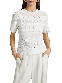 Smocked Pointelle-Knit Top