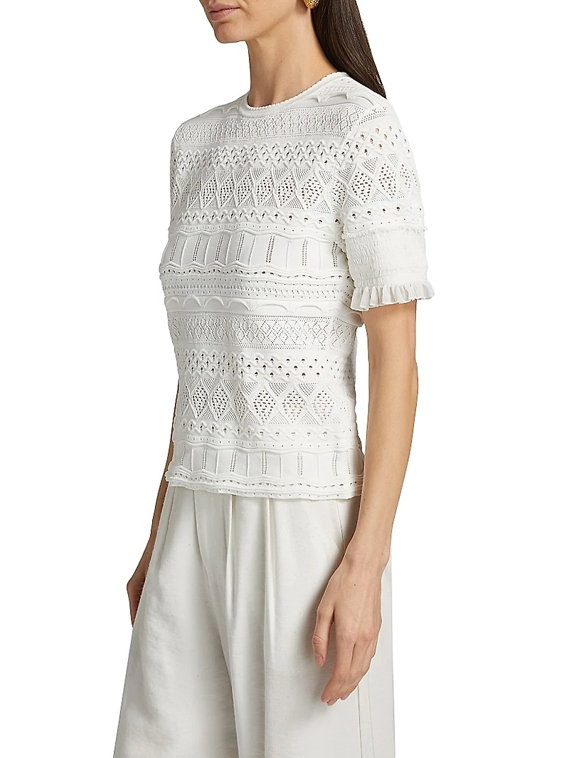 Smocked Pointelle-Knit Top