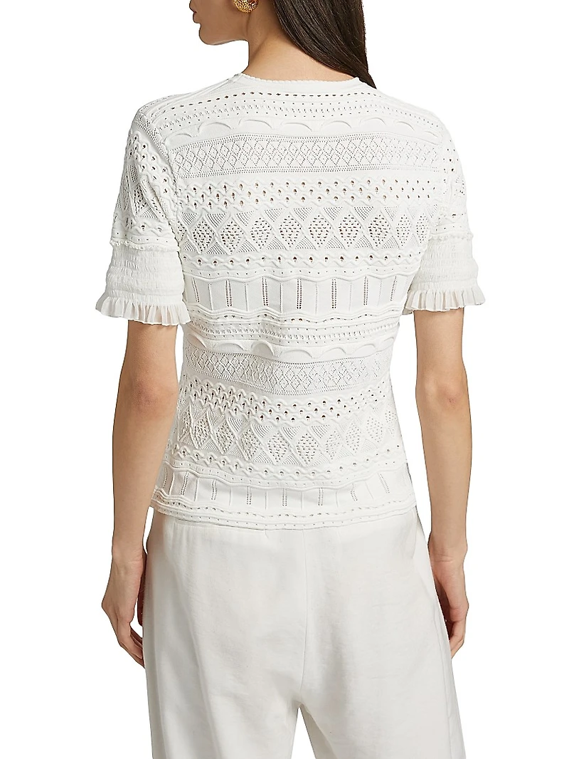 Smocked Pointelle-Knit Top