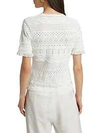 Smocked Pointelle-Knit Top