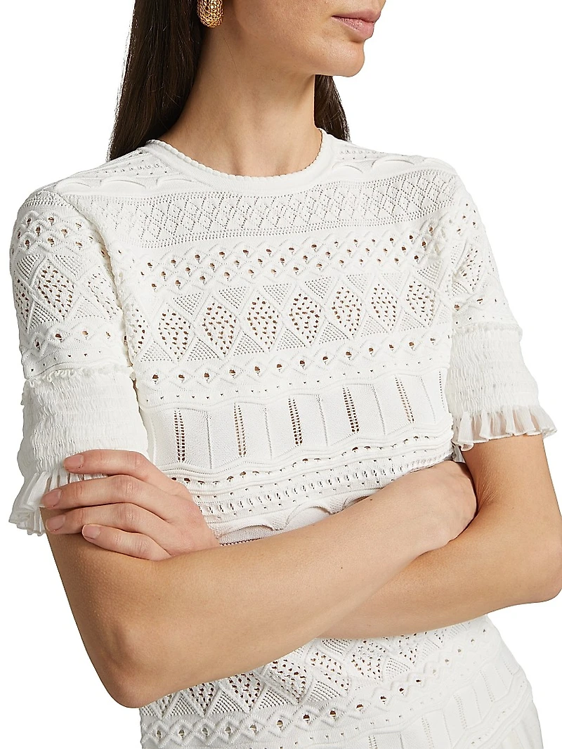 Smocked Pointelle-Knit Top