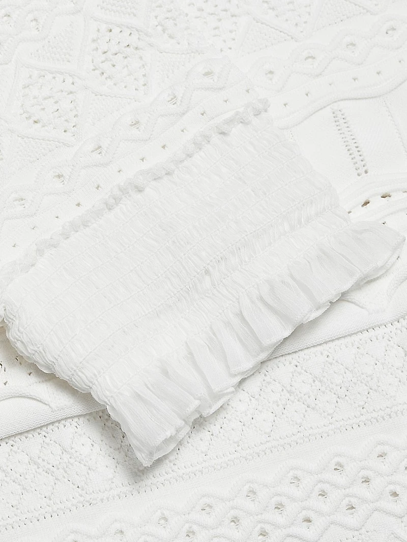 Smocked Pointelle-Knit Top