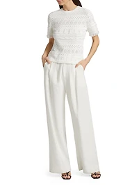 Smocked Pointelle-Knit Top