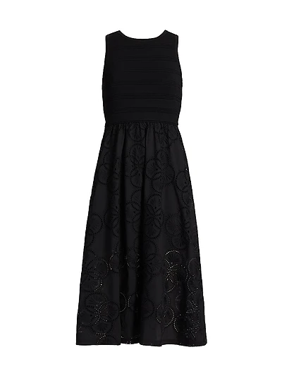 Geo Eyelet Midi-Dress