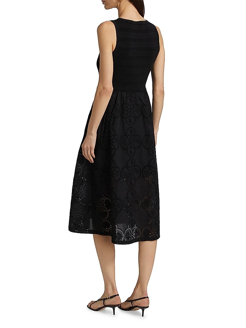 Geo Eyelet Midi-Dress