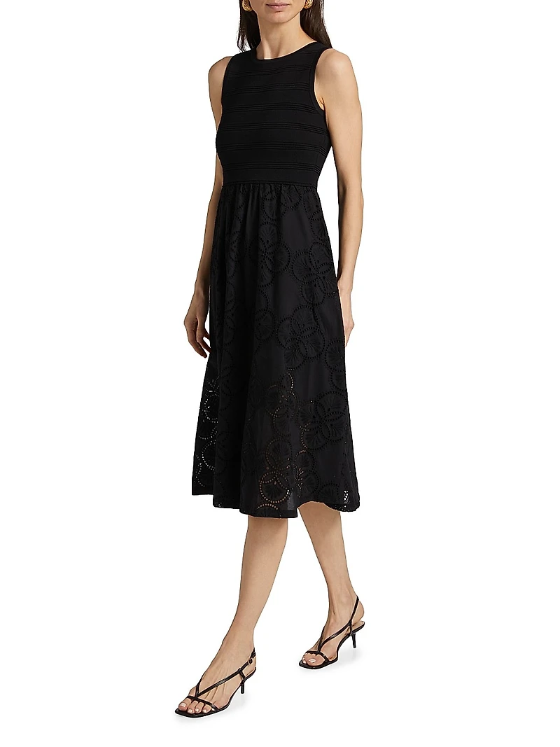 Geo Eyelet Midi-Dress