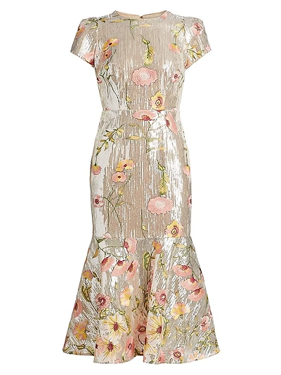 Tahlia Floral Sequined Flounce Cocktail Dress