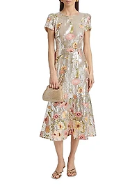 Tahlia Floral Sequined Flounce Cocktail Dress