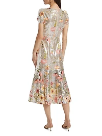 Tahlia Floral Sequined Flounce Cocktail Dress