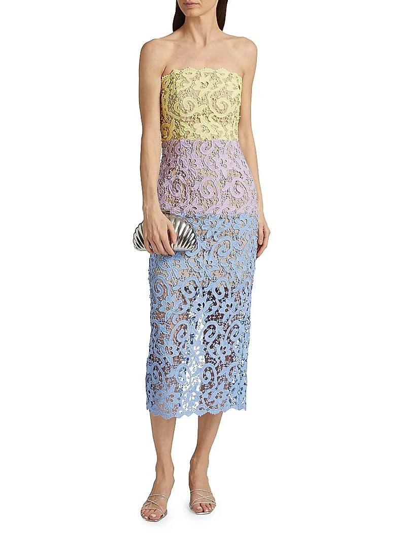 Kait Colorblocked Lace Cocktail Dress