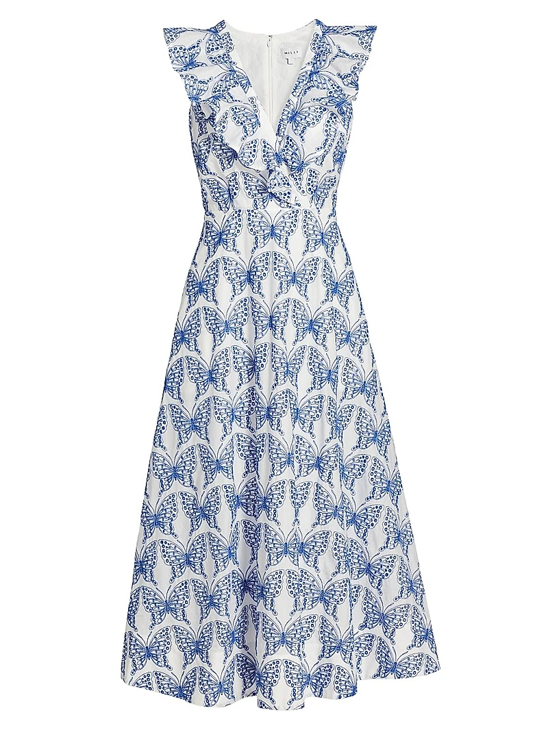 Butterfly Eyelet Ruffled Midi-Dress