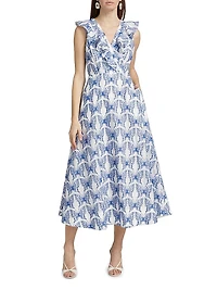 Butterfly Eyelet Ruffled Midi-Dress