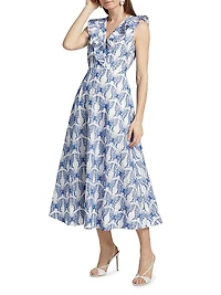 Butterfly Eyelet Ruffled Midi-Dress