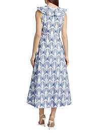 Butterfly Eyelet Ruffled Midi-Dress