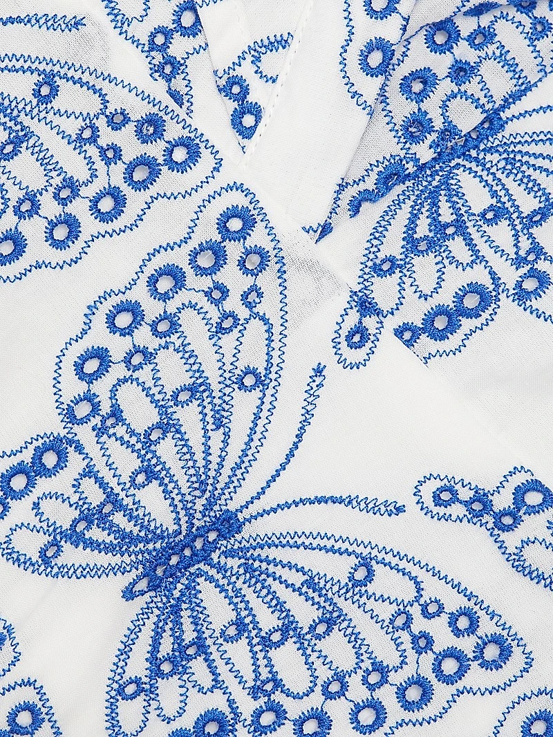 Butterfly Eyelet Ruffled Midi-Dress